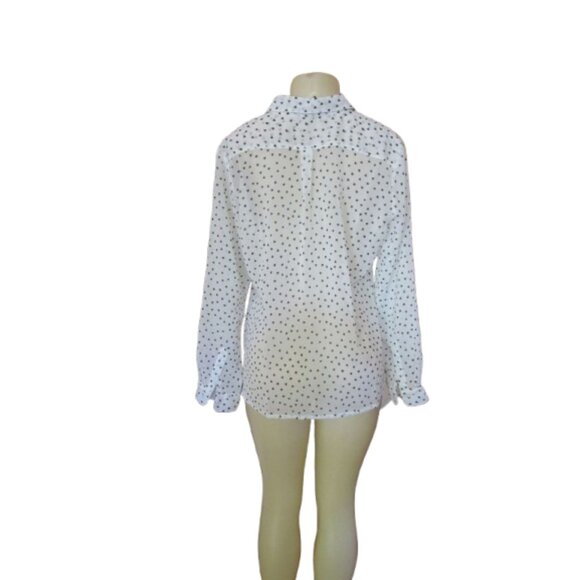 White Montego Size 14 Long Sleeve Button-Up Blouse With Black Heart Pattern - Picture 5 of 7